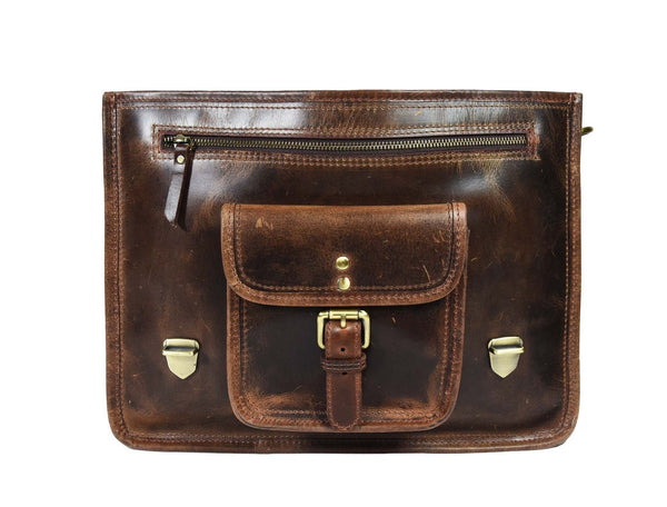 Ancona Leather Office Bag 15" - Dark Brown - Aaron Leather Goods