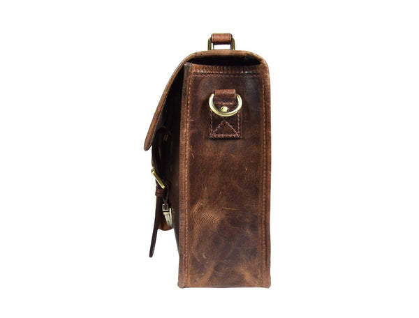 Ancona Leather Office Bag 15" - Dark Brown - Aaron Leather Goods