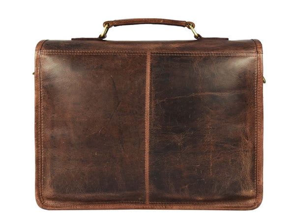 Ancona Leather Office Bag 15" - Brown - Aaron Leather Goods