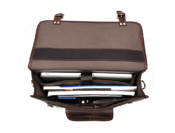 Ancona Leather Office Bag 15" - Walnut - Aaron Leather Goods