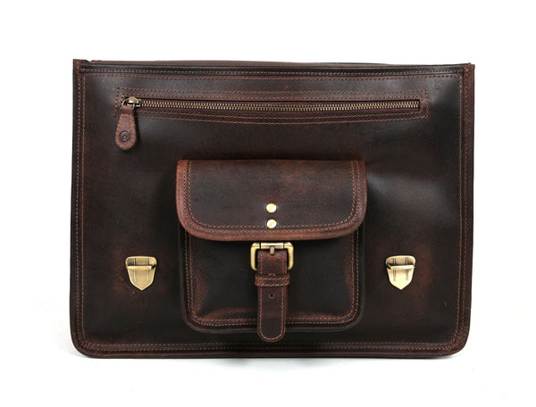 Ancona Leather Office Bag 15" - Walnut - Aaron Leather Goods
