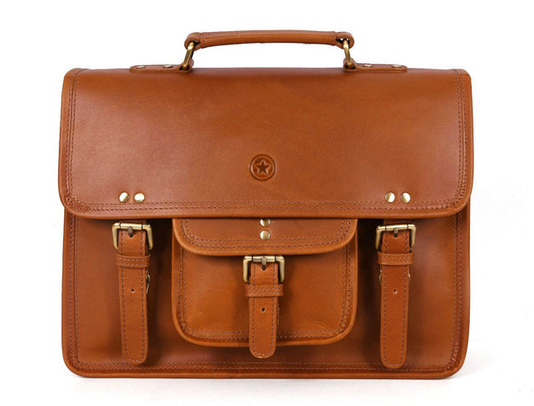 Aaron Leather Goods leather Briefcase & Organizer Combo - Brown - Aaron Leather Goods