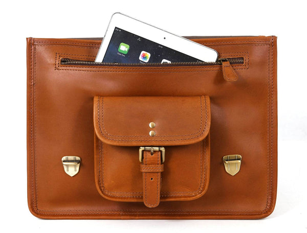 Aaron Leather Goods leather Briefcase & Organizer Combo - Brown - Aaron Leather Goods