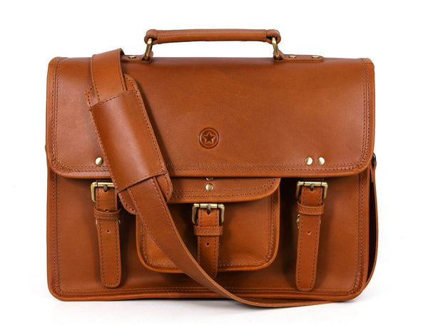 Aaron Leather Goods leather Briefcase & Organizer Combo - Brown - Aaron Leather Goods