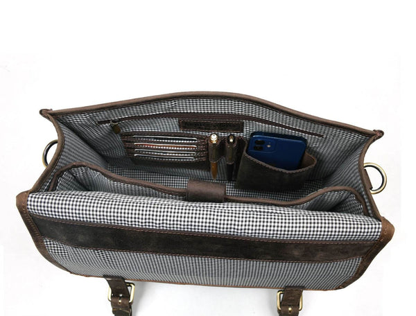 Aaron Leather Goods leather Briefcase & Organizer Combo - Brown - Aaron Leather Goods