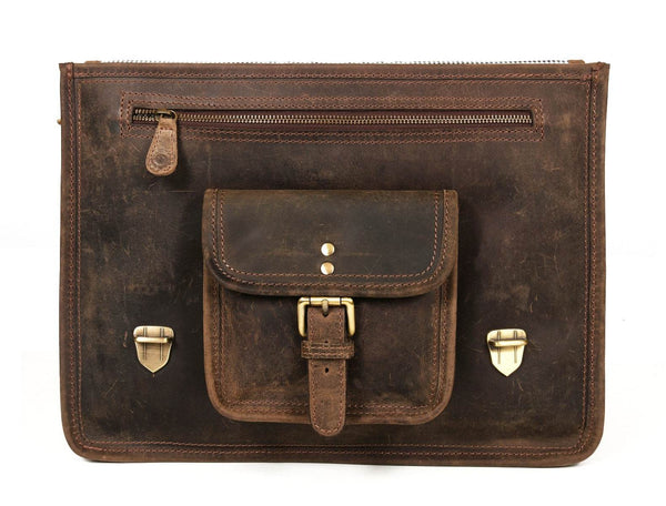 Aaron Leather Goods leather Briefcase & Organizer Combo - Brown - Aaron Leather Goods