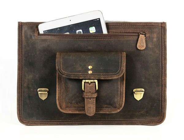Ancona Leather Office Bag 15" - Brown - Aaron Leather Goods