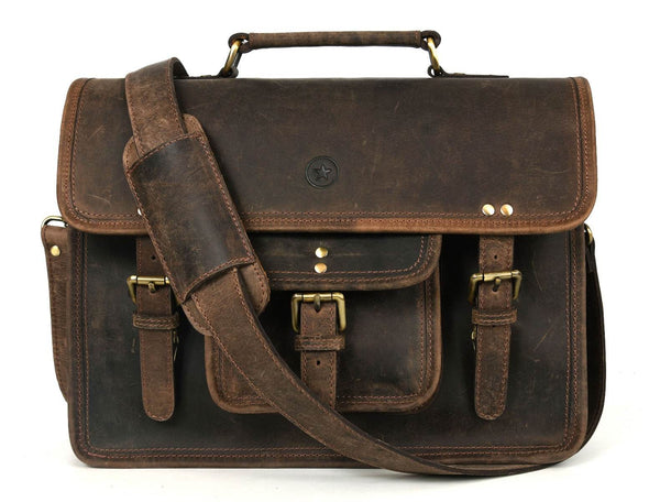 Aaron Leather Goods leather Briefcase & Organizer Combo - Brown - Aaron Leather Goods