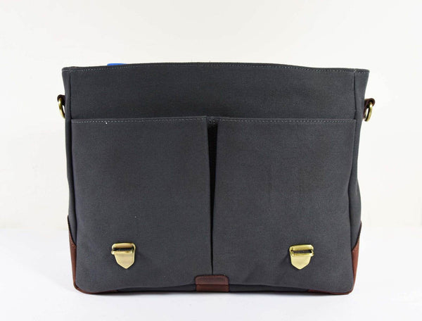 Prato Canvas Messenger Bag - Charcoal Grey - Aaron Leather Goods