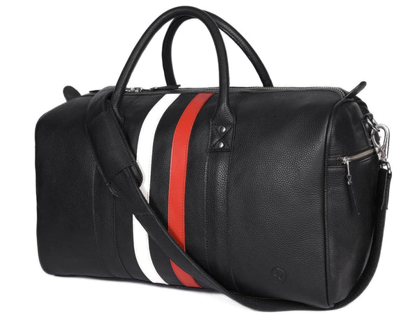 Black Premium Leather Travel Duffle Bag - Aaron Leather Goods