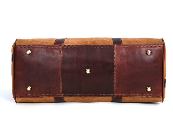 Pomona Leather Suede Weekender Bag - Brown - Aaron Leather Goods