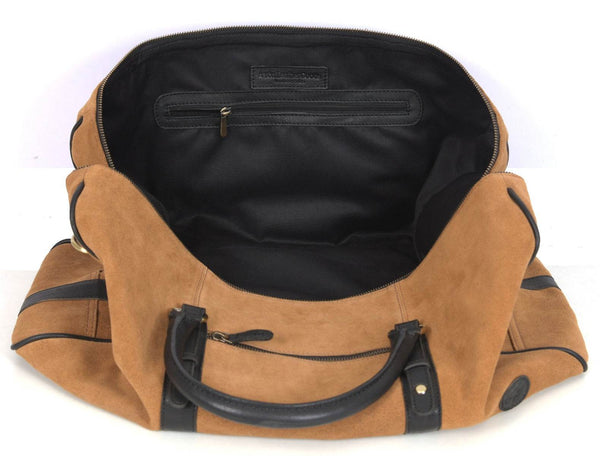 Vermont Leather Suede Weekender Bag - Brown - Aaron Leather Goods