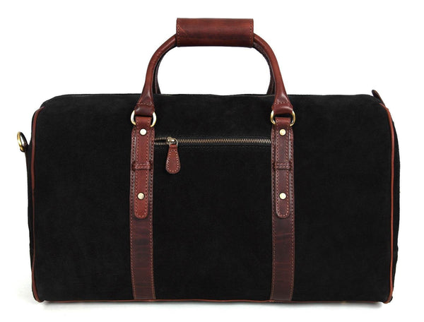 Pomona Leather Suede Weekender Bag - Black - Aaron Leather Goods