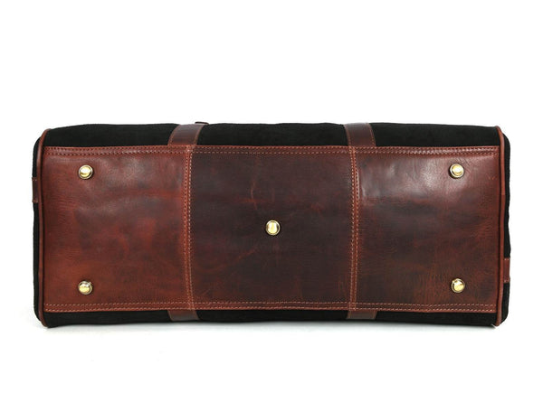 Pomona Leather Suede Weekender Bag - Black - Aaron Leather Goods