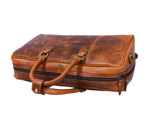 Algiers Leather Duffle Bag 18" - Caramel Brown - Aaron Leather Goods