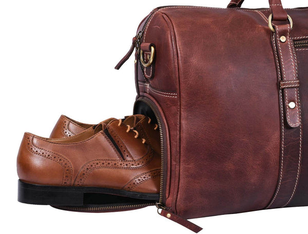 Arezzo Leather Overnight Bag - Walnut Brown - Aaron Leather Goods
