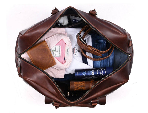 Bordeaux Leather Duffle Bag – Walnut Brown - Aaron Leather Goods