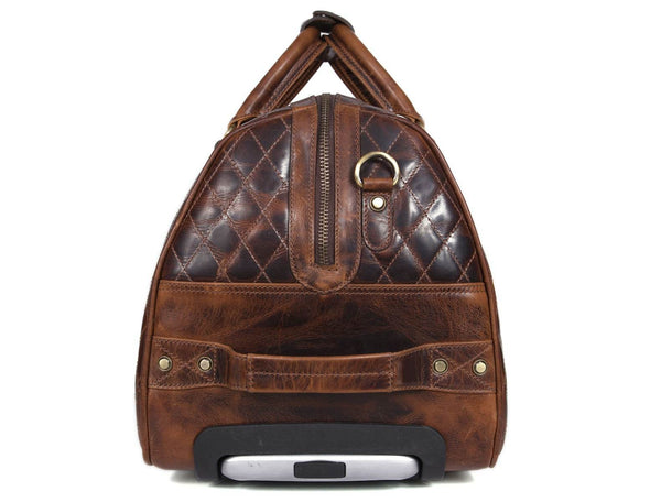 Ascend Quilted Leather Trolley Bag - Brown - Aaron Leather Goods