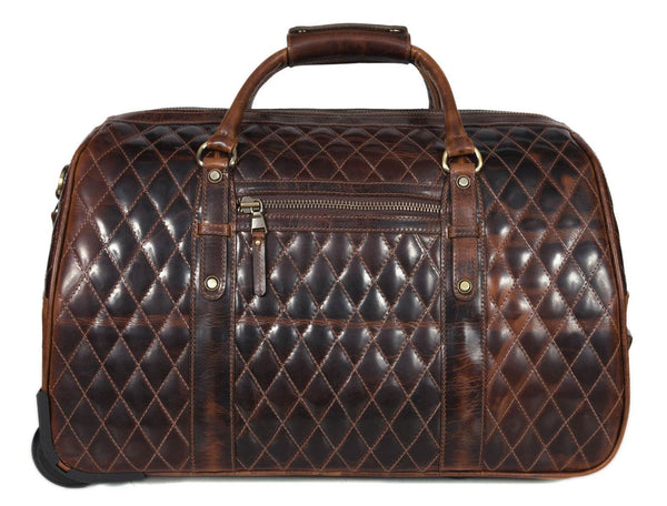 Ascend Quilted Leather Trolley Bag - Brown - Aaron Leather Goods