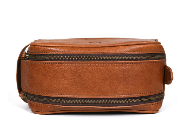 Omaha Leather Toiletry Bag - Tawny Brown - Aaron Leather Goods