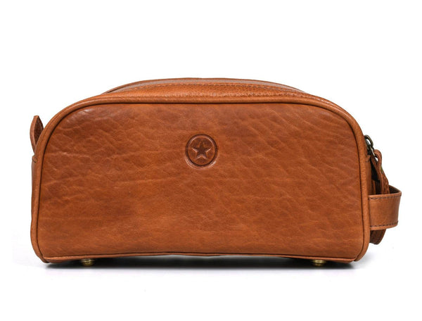 Omaha Leather Toiletry Bag - Tawny Brown - Aaron Leather Goods