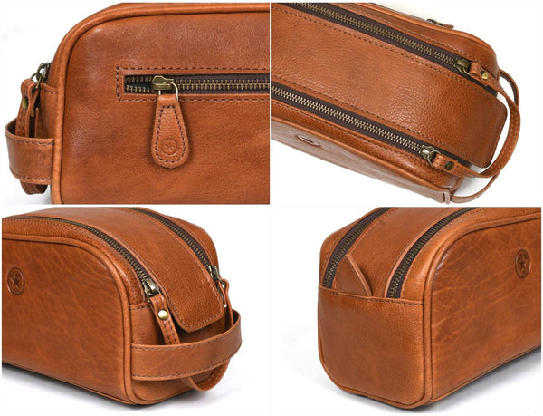 Omaha Leather Toiletry Bag - Tawny Brown - Aaron Leather Goods