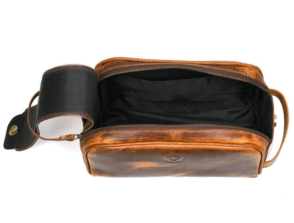 Omaha Leather Toiletry Bag - Penny Brown - Aaron Leather Goods