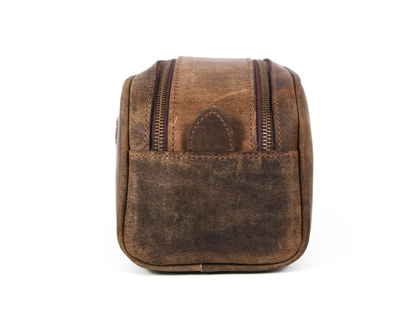 Omaha Leather Toiletry Bag - Brown - Aaron Leather Goods