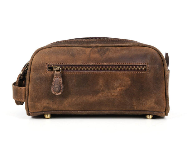 Omaha Leather Toiletry Bag - Brown - Aaron Leather Goods