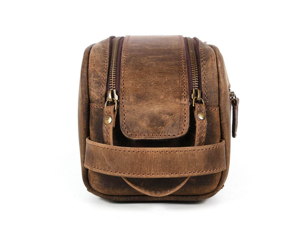 Omaha Leather Toiletry Bag - Brown - Aaron Leather Goods
