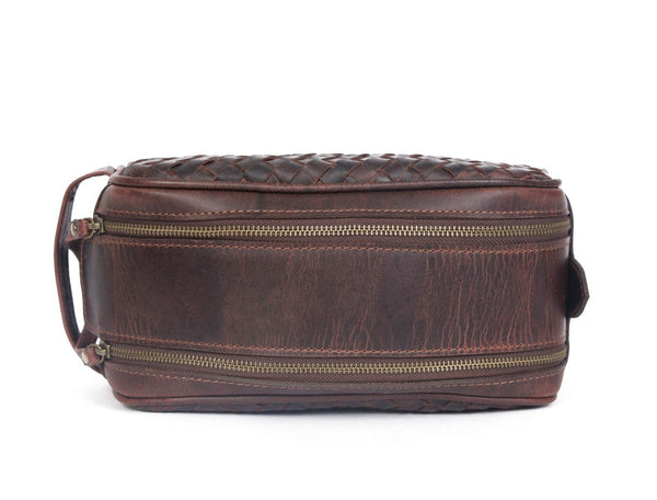 Woven Leather Toiletry Bag – Vintage Brown - Aaron Leather Goods