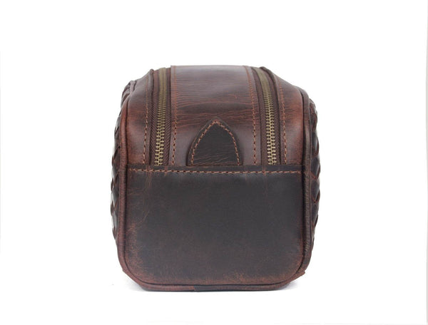 Woven Leather Toiletry Bag – Vintage Brown - Aaron Leather Goods