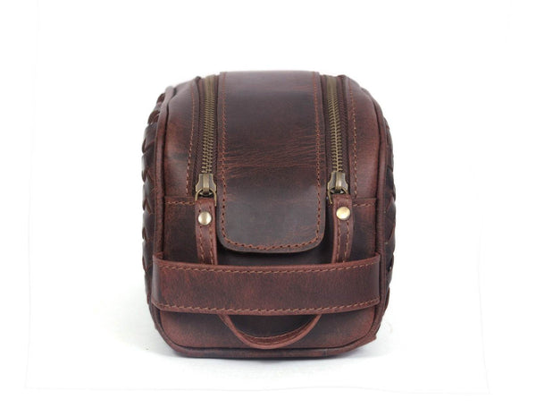 Woven Leather Toiletry Bag – Vintage Brown - Aaron Leather Goods