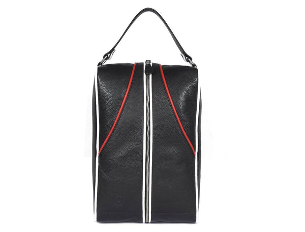 Premium Black Leather Wash Bag with Top Carry Handle - Aaron Leather Goods