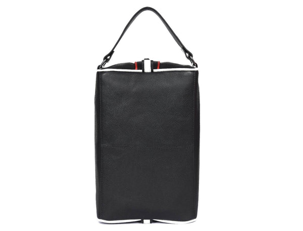 Premium Black Leather Wash Bag with Top Carry Handle - Aaron Leather Goods