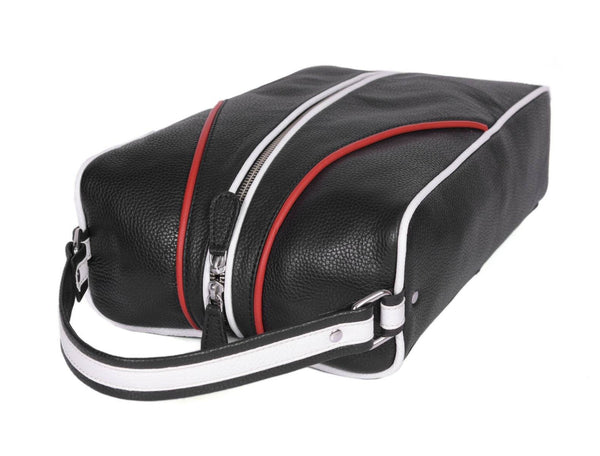 Premium Black Leather Wash Bag with Top Carry Handle - Aaron Leather Goods