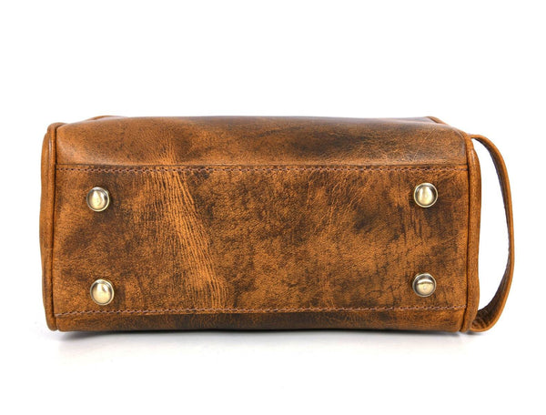 Tampa Leather Toiletry Bag - Caramel - Aaron Leather Goods