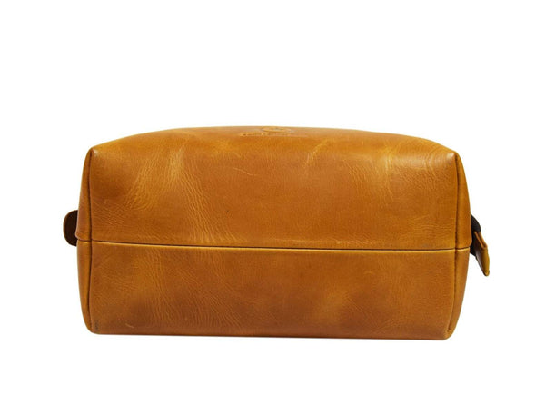 Valencia Canvas Leather Toiletry Bag - Caramel Brown - Aaron Leather Goods
