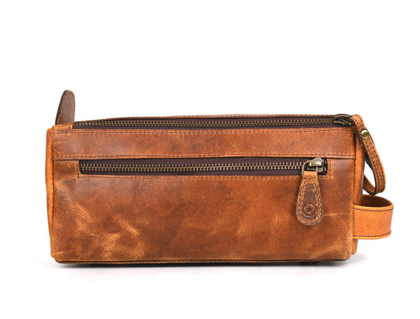 Arousa Leather Toiletry Bag - Caramel Brown - Aaron Leather Goods