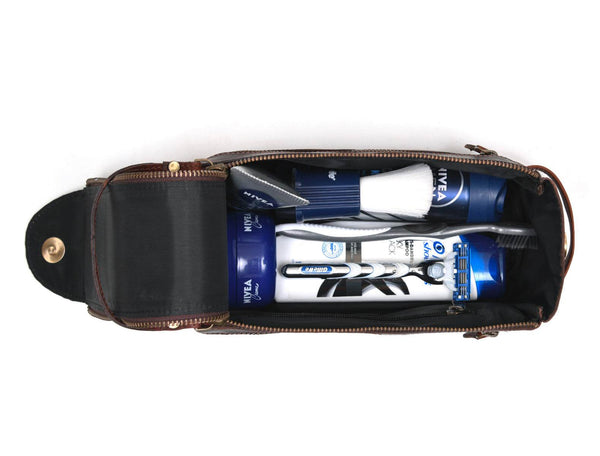 Arousa Leather Toiletry Bag - Walnut Brown - Aaron Leather Goods