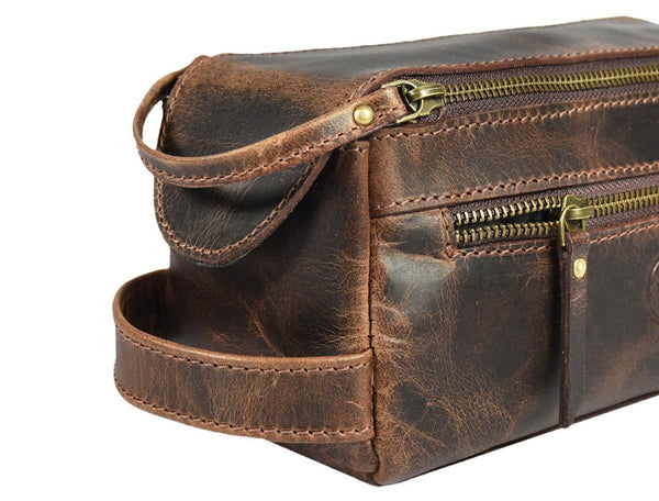 Arousa Leather Toiletry Bag - Brown - Aaron Leather Goods