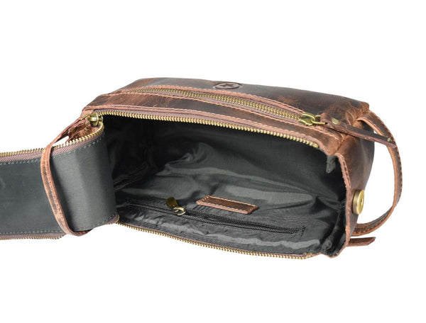 Arousa Leather Toiletry Bag - Brown - Aaron Leather Goods