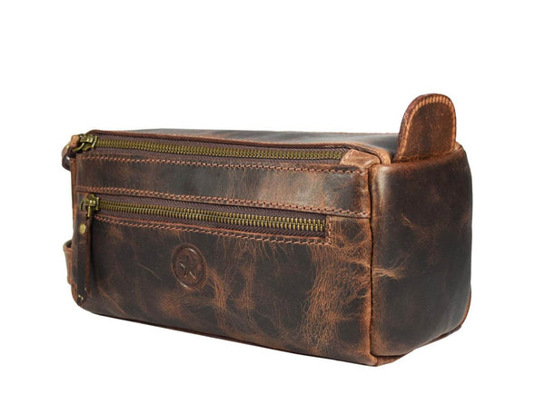 Arousa Leather Toiletry Bag - Brown - Aaron Leather Goods