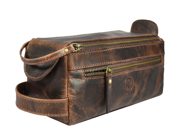 Arousa Leather Toiletry Bag - Brown - Aaron Leather Goods
