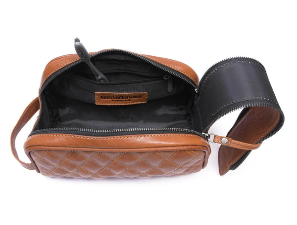 Ample Glide Quilted Leather Toiletry Bag - Caramel - Aaron Leather Goods