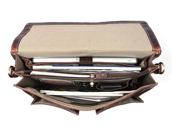 Phoenix Leather Briefcase - Walnut Brown - Aaron Leather Goods