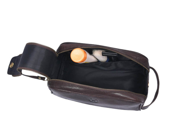Omaha Leather Toiletry Bag - Walnut Brown - Aaron Leather Goods