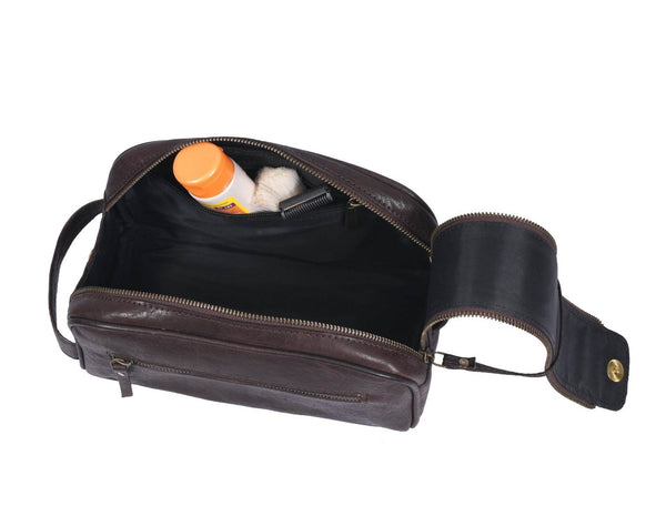 Omaha Leather Toiletry Bag - Walnut Brown - Aaron Leather Goods