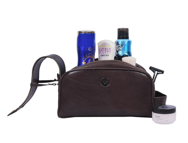Omaha Leather Toiletry Bag - Walnut Brown - Aaron Leather Goods