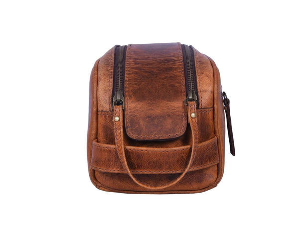 Omaha Leather Toiletry Bag - Caramel Brown - Aaron Leather Goods